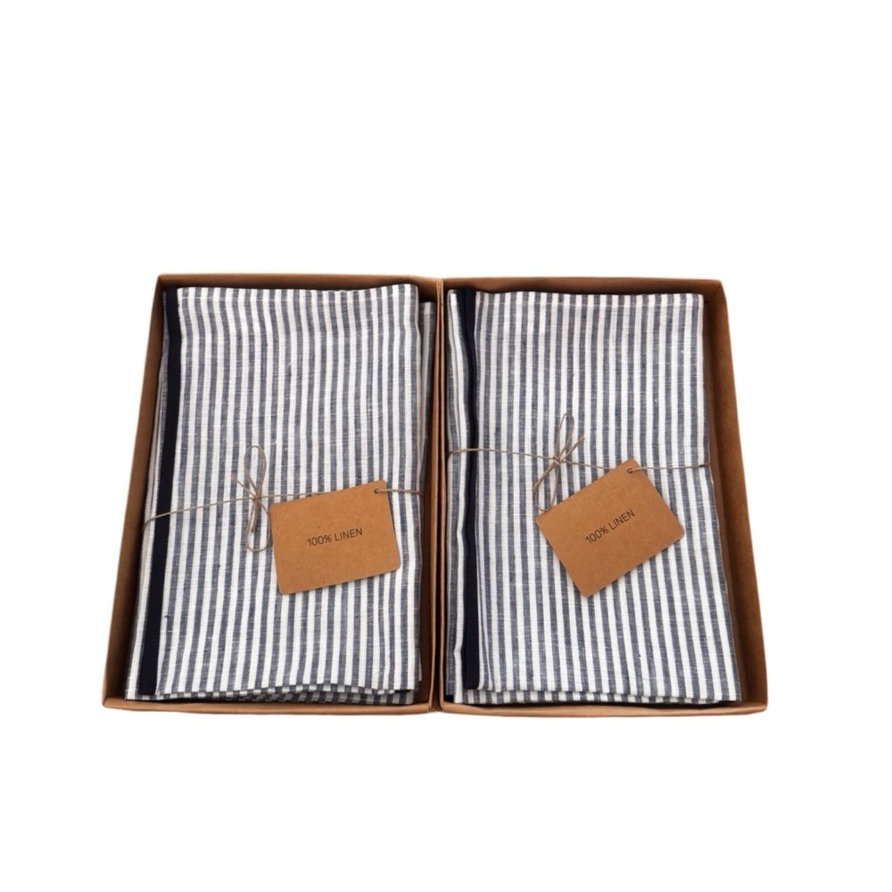 NEW 8 Pcs Solino Home European Linen Carmine Navy Blue Dinner Napkins 20 x 20